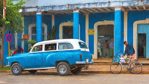 Blue Car & Hotel Cuba